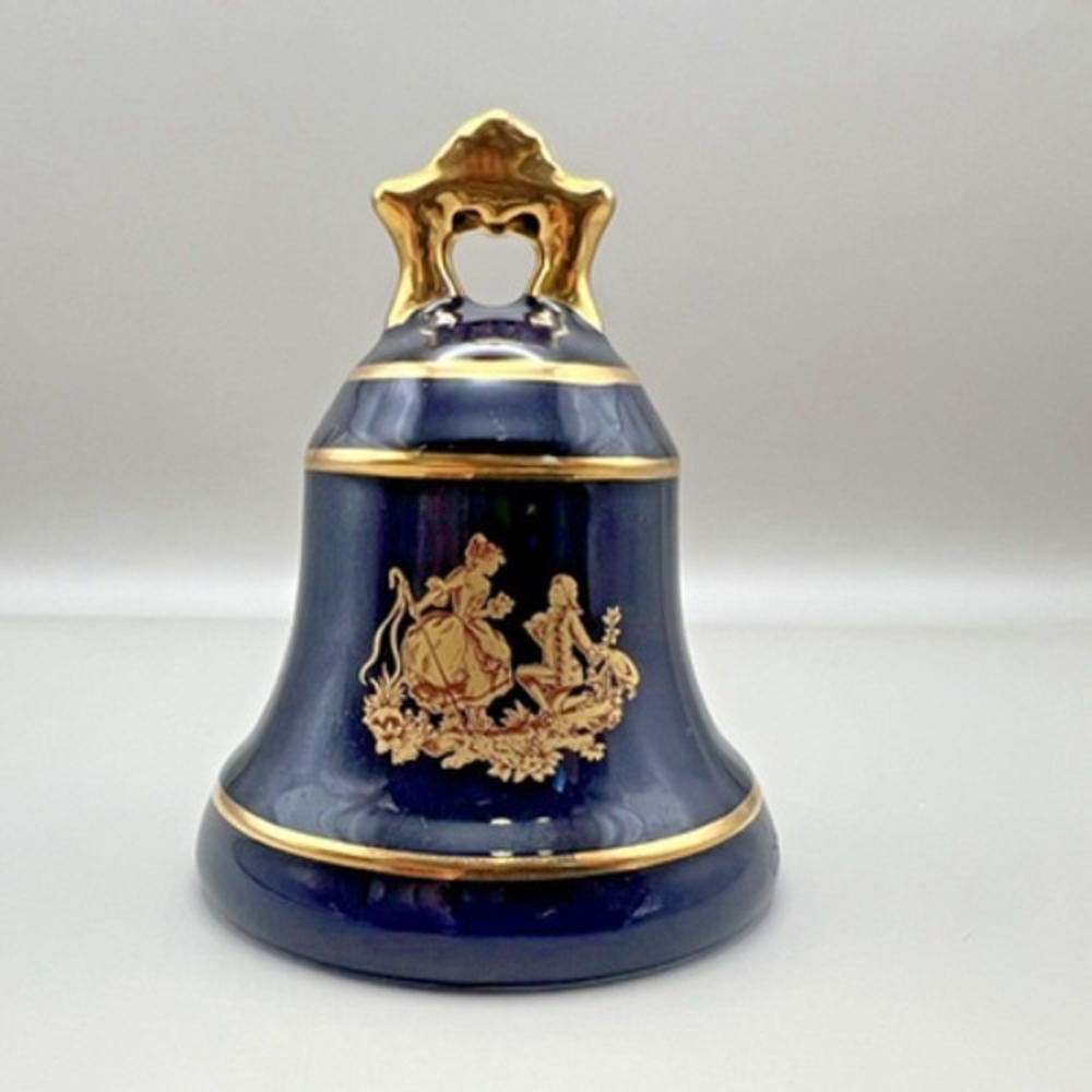 Limoges Porcelain Cobalt Blue 22k Gold Bell 3 Inches Tall Made Castel France